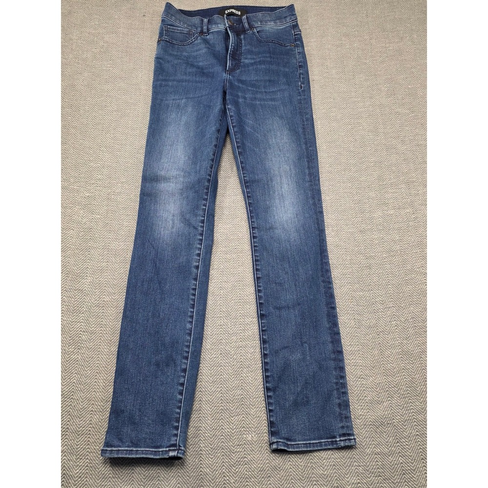 Express Denim Perfect High Rise Skinny Jeans Medium Wash Blue 4R Stretch+